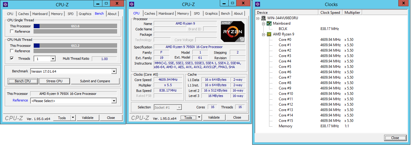 результаты однопотока CPU-Z в виртуалке на